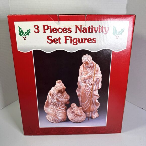 Vintage Terracotta 3 Piece Nativity Set - Mary, Joseph and Baby Jesus in Manger - Picture 7 of 7